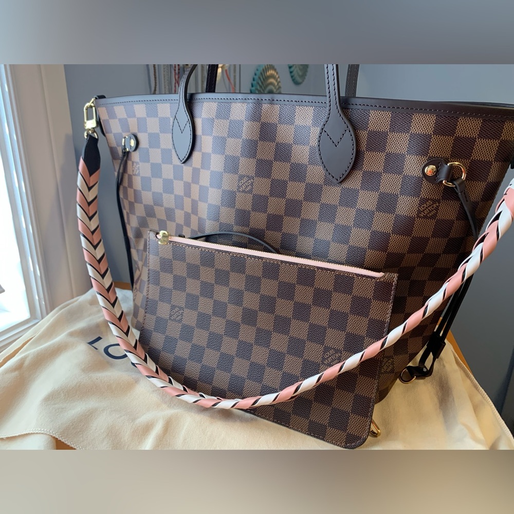 Louis Vuitton Braided Neverfull MM Damier Ebene Rose Ballerine